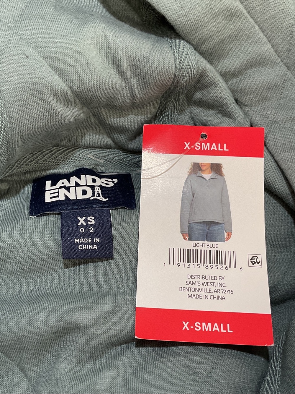 Lands' End Quilted Hoodie in Muted Teal - Picture 6 of 6